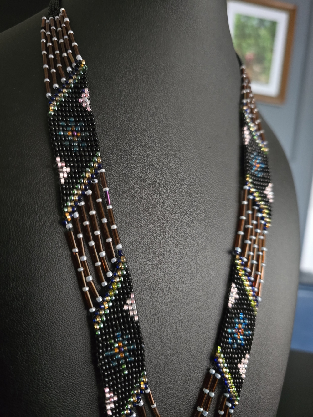 Handcrafted Beaded Fringe Necklace - Black and Brown - Picture 5 of 7